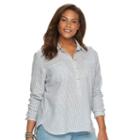Plus Size Chaps Striped Linen Blend Shirt, Women's, Size: 1xl, Blue