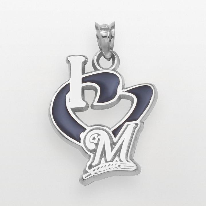 Logoart Milwaukee Brewers Sterling Silver Heart Logo Charm, Women's, Size: 3/4, Grey