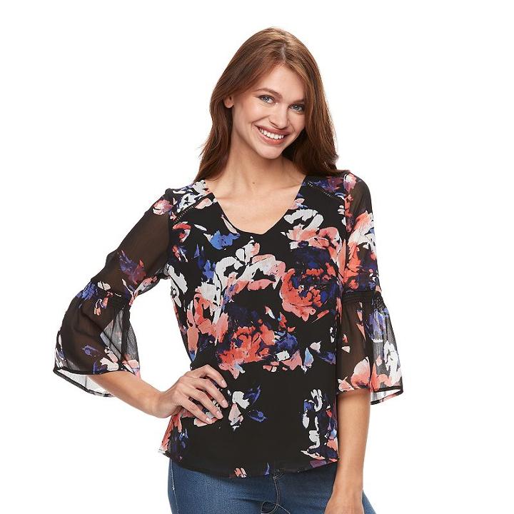 Women's Apt. 9&reg; Floral Eyelet Top, Size: Xs, Black