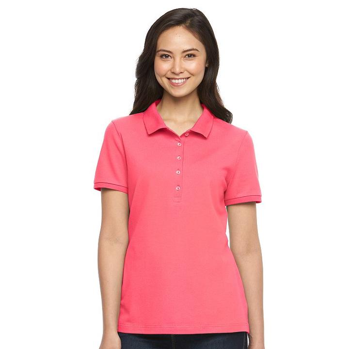 Women's Croft & Barrow&reg; Classic Solid Polo, Size: Large, Pink