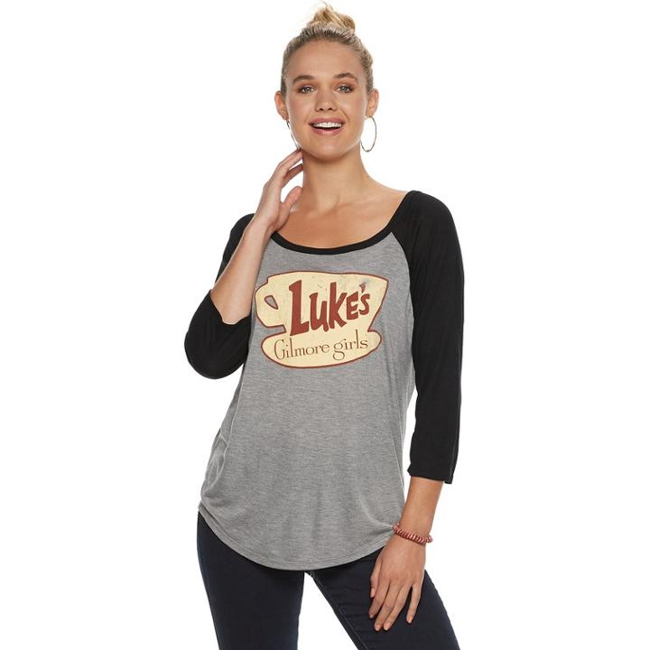 Juniors' Gilmore Girls Luke's Raglan Tee, Size: Large, Light Grey