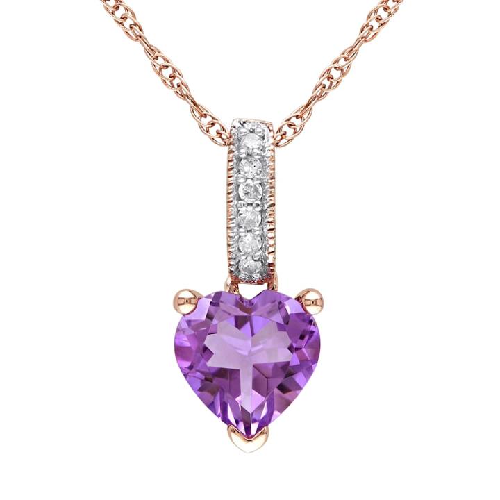 Stella Grace Amethyst And Diamond Accent 10k Rose Gold Heart Pendant Necklace, Women's, Size: 17, Purple