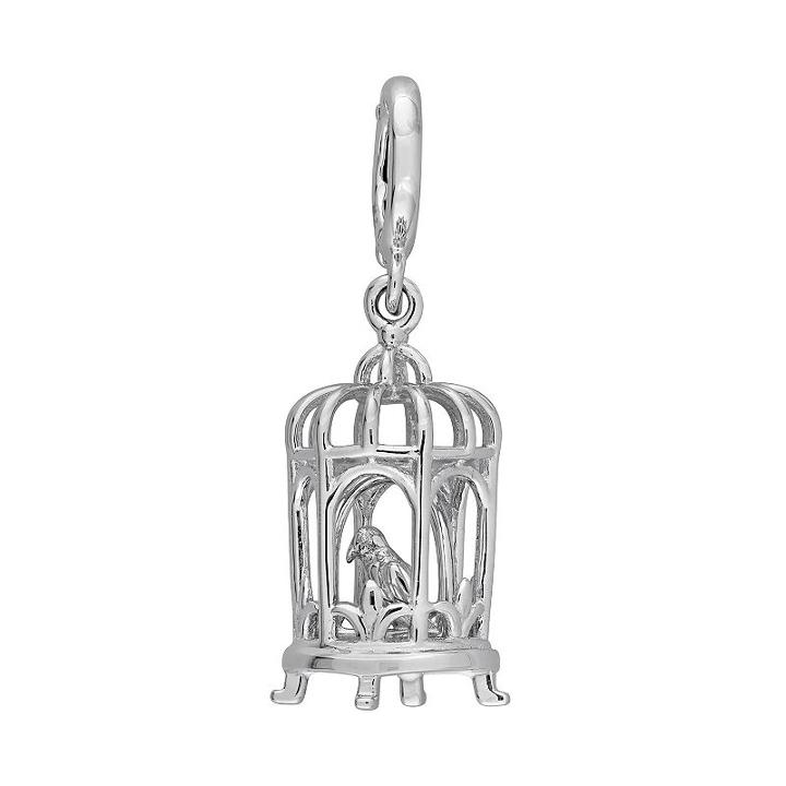 Laura Ashley Garden Collection Sterling Silver Bird Cage Charm, Women's, Grey