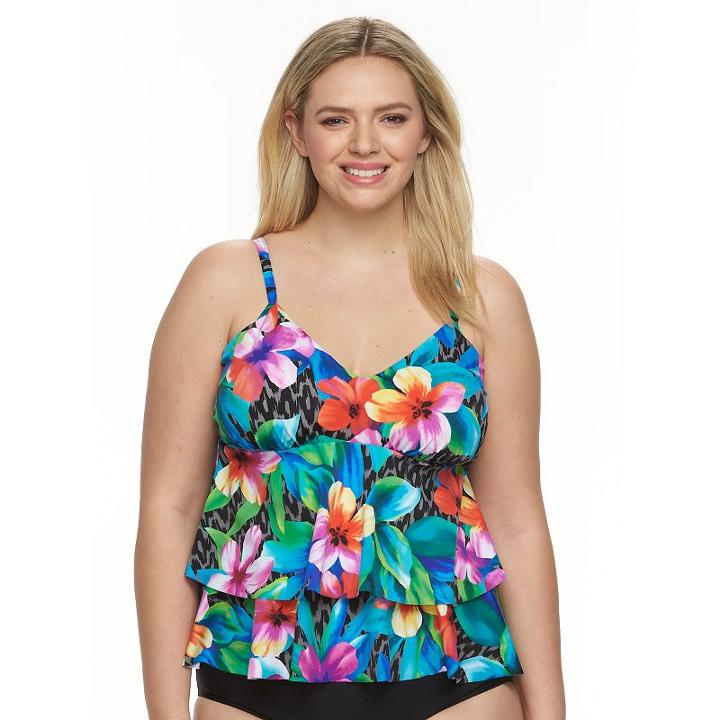 Plus Size Trimshaper Tummy Slimmer Tiered Tankini Top, Women's, Size: 18 W, Ovrfl Oth