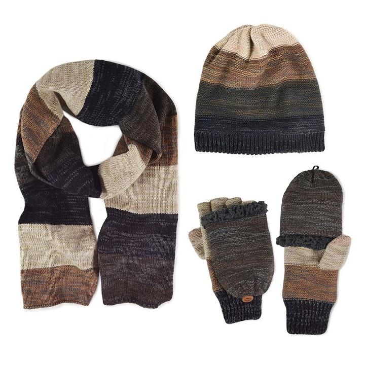 Muk Luks Ombre Scarf, Beanie & Mittens - Men, Brown