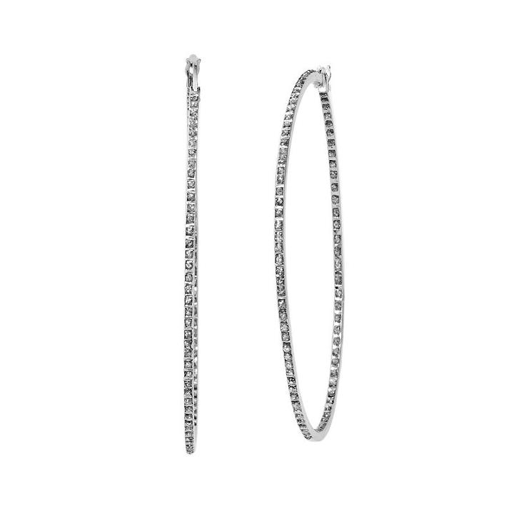 Diamond Mystique Platinum Over Silver Inside-out Hoop Earrings, Women's, White