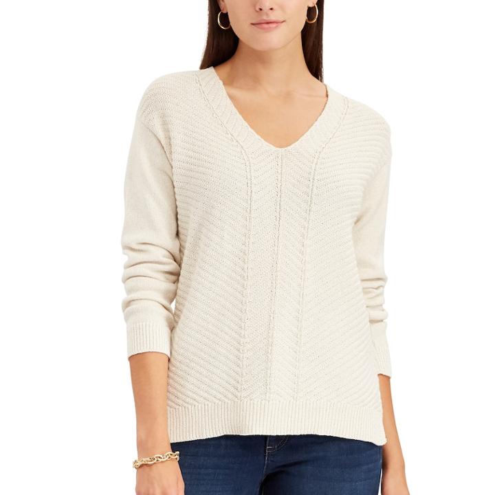 Women's Chaps Chevron V-neck Sweater, Size: Xs, Natural