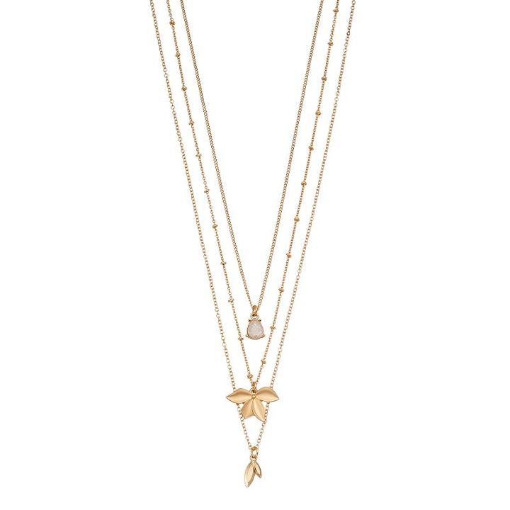 Lc Lauren Conrad Crackle Teardrop & Matte Leaf Multi Strand Necklace, Women's, White