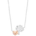Close At Heart Two Tone Sterling Silver Cubic Zirconia Heart & Family Tree Necklace, Women's