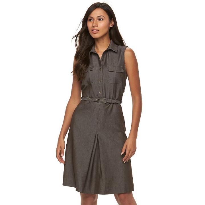 Women's Sharagano Pleated Shirtdress, Size: 6, Brown