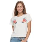 Juniors' Roses Crop Tee, Teens, Size: Small, White