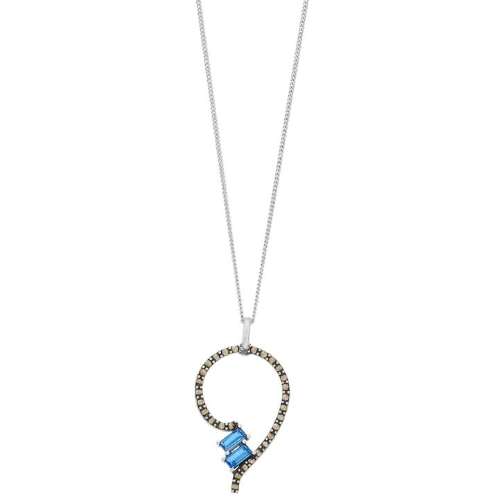 Tori Hill Sterling Silver Marcasite & Blue Glass Paisley Pendant Necklace, Women's, Size: 18