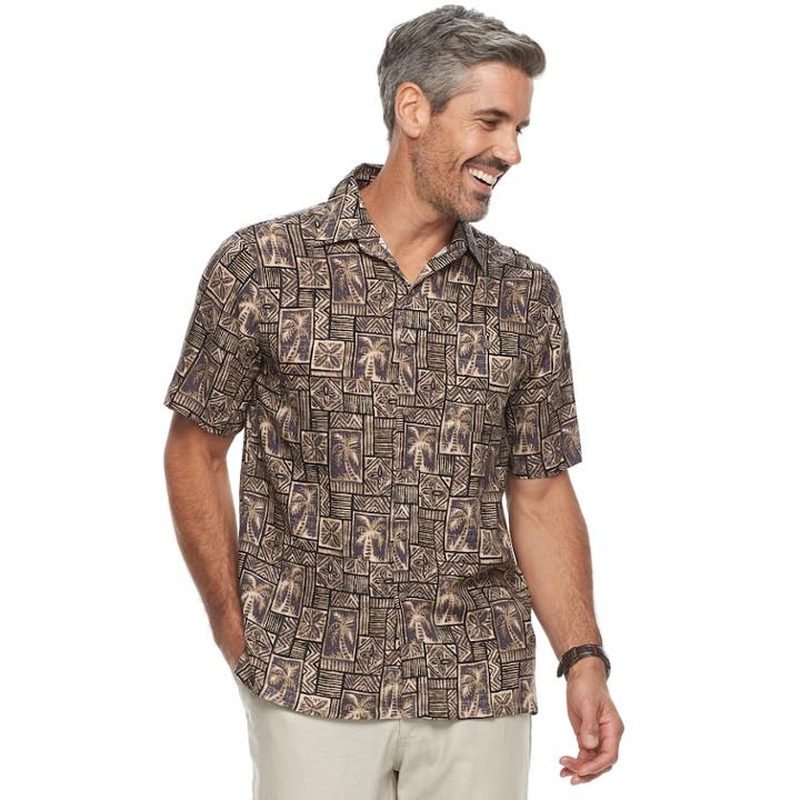 Men's Batik Bay Regular-fit Tropical Microfiber Button-down Shirt, Size: Large, Beige Oth