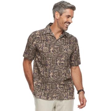 Men's Batik Bay Regular-fit Tropical Microfiber Button-down Shirt, Size: Large, Beige Oth