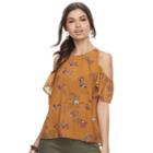 Juniors' Rewind Printed Chiffon Cold Shoulder Top, Teens, Size: Xs, Gold