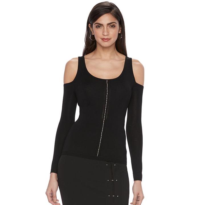 Women's Jennifer Lopez Embellished Cold-shoulder Sweater, Size: Xl, Black