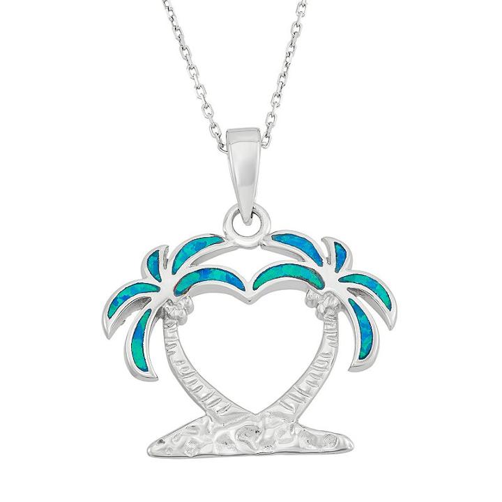 Lab-created Blue Opal Sterling Silver Heart & Palm Tree Pendant Necklace, Women's, Size: 18