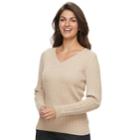 Women's Croft & Barrow&reg; Essential Cable Knit V-neck Sweater, Size: Large, Med Beige