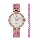 Croton Women's Austrian Crystal Watch & Beaded Bracelet Set, Pink