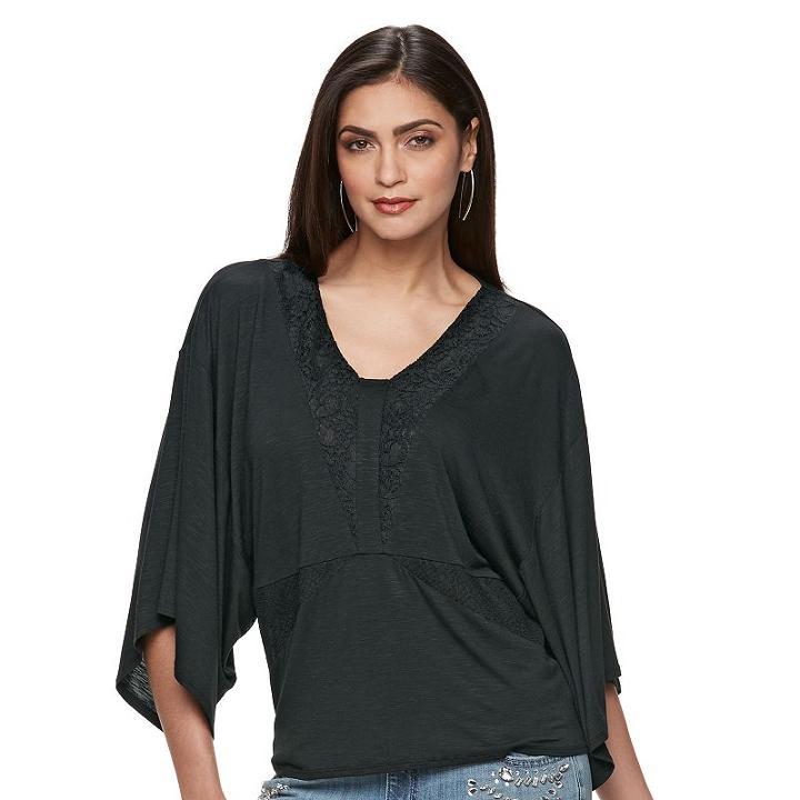 Petite Jennifer Lopez Lace Dolman Tee, Women's, Size: Xl Petite, Black