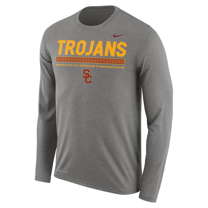 Men's Nike Usc Trojans Dri-fit Legend Staff Long-sleeve Tee, Size: Medium, Gray