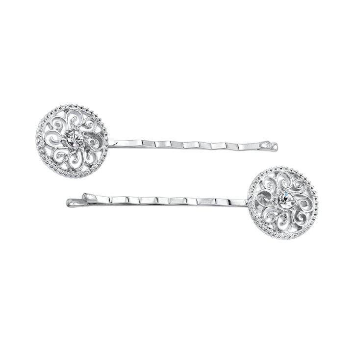 1928 Round Filigree Bobby Pin Set, Women's, Grey