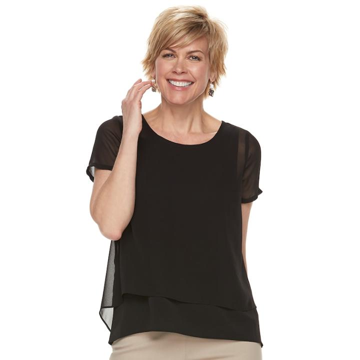 Women's Dana Buchman Double-layer Tee, Size: Xxl, Black