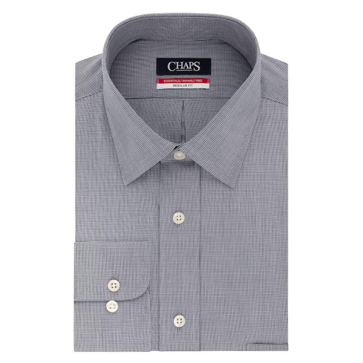 Big & Tall Chaps Essentials Regular-fit Microcheck Wrinkle-free Stretch Collar Dress Shirt, Men's, Size: 22 34/5b, Blue (navy)