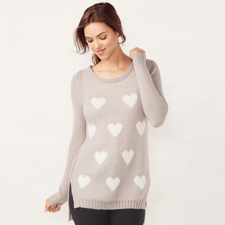 Women's Lc Lauren Conrad High-low Crewneck Sweater, Size: Small, Light Grey