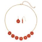 Orange Flower Necklace & Drop Earring Set, Women's, Brt Pink