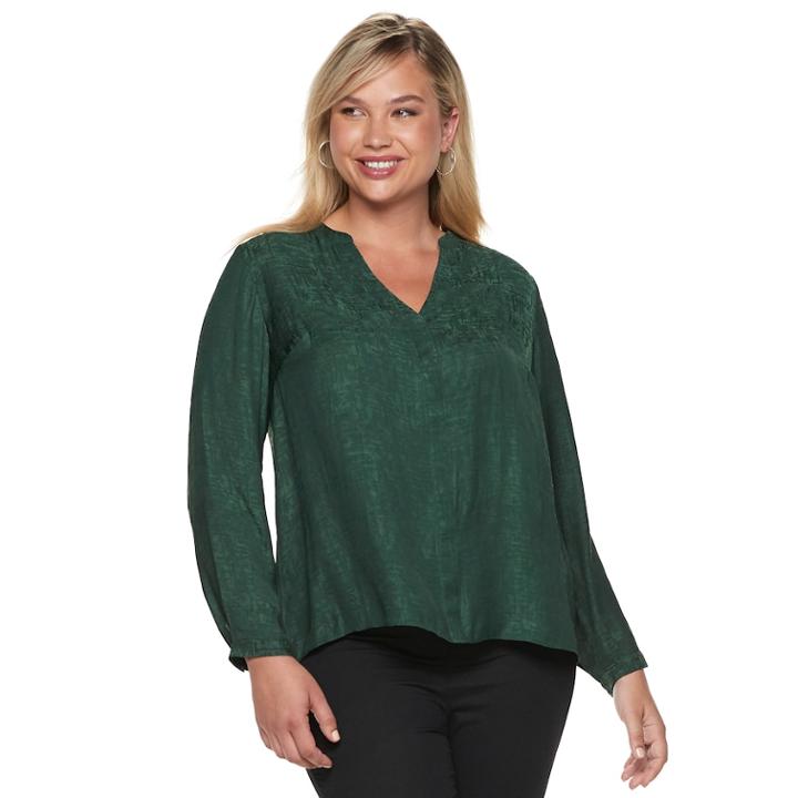 Plus Size Jennifer Lopez Embellished Chiffon Top, Women's, Size: 3xl, Dark Green