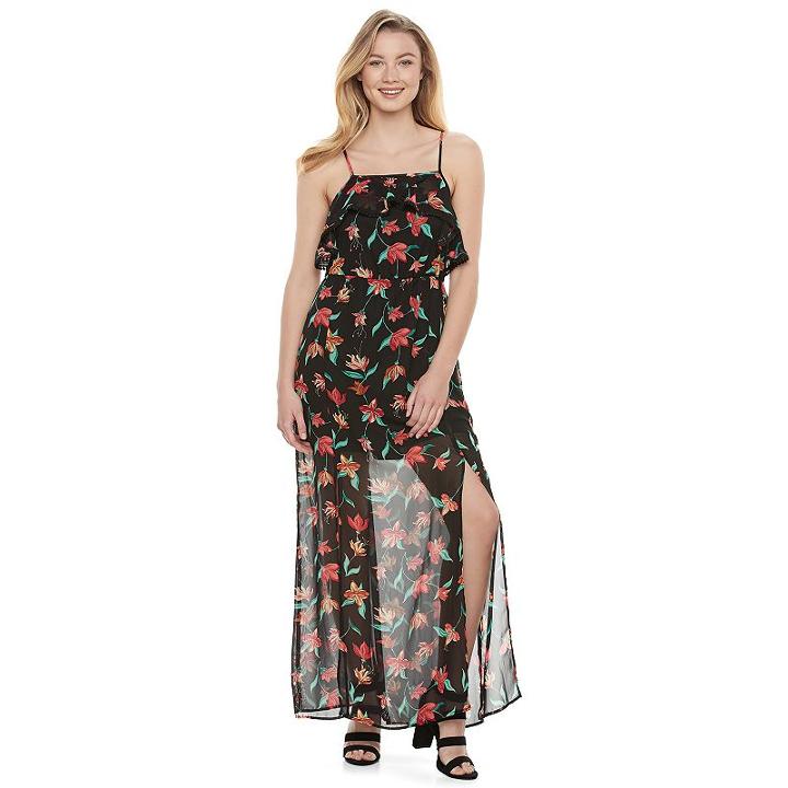 Juniors' Candie's&reg; Print Ruffle Maxi Dress, Girl's, Size: Large, White