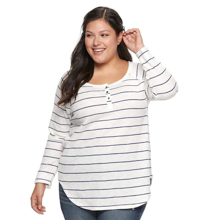 Juniors' Plus Size So&reg; Thermal Henley Top, Teens, Size: 3xl, White