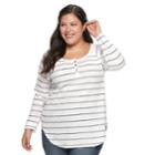 Juniors' Plus Size So&reg; Thermal Henley Top, Teens, Size: 3xl, White