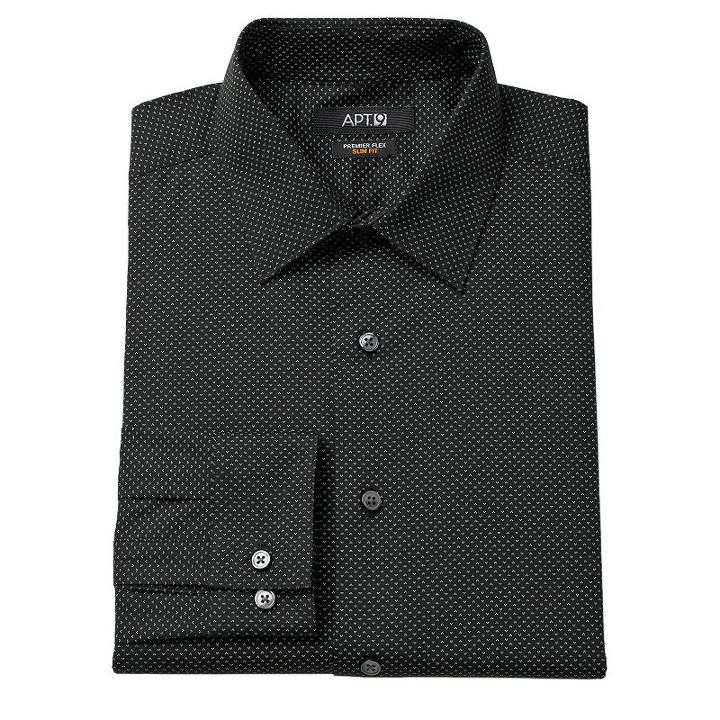 Men's Apt. 9&reg; Slim-fit Flex Collar Dress Shirt, Size: 17.5-32/33, Black