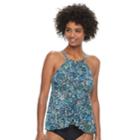 Women's A Shore Fit Tummy Slimmer High-neck Tankini Top, Size: 10, Blue