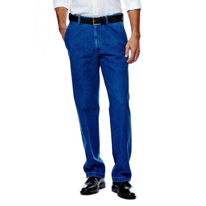 Men's Haggar&reg; Work To Weekend&reg; Classic-fit Flat-front Denim Pants, Size: 32x34, Dark Blue