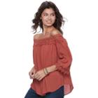 Juniors' Rewind Lace Trim Off-the-shoulder Top, Teens, Size: Large, Brt Red