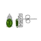 Sterling Silver Lab-created Emerald & Diamond Accent Oval Stud Earrings, Women's, Green