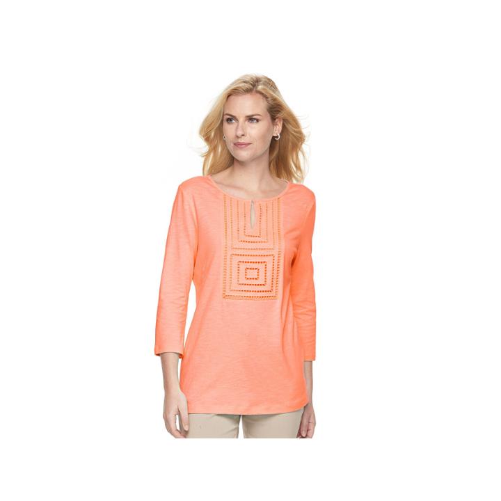 Women's Croft & Barrow&reg; Open-work Slubbed Tee, Size: Xl, Med Orange