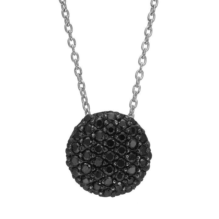 Sophie Miller Black Cubic Zirconia Sterling Silver Circle Pendant Necklace, Women's, Size: 18