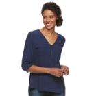 Women's Kate And Sam Jacquard Zipper Neck Top, Size: Medium, Blue (navy)