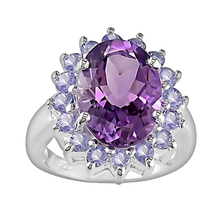 Sterling Silver Amethyst And Tanzanite Oval Frame Ring, Women's, Size: 6, Purple