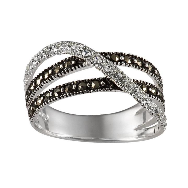 Sterling Silver Marcasite & Crystal Crisscross Ring, Women's, Size: 8, Grey