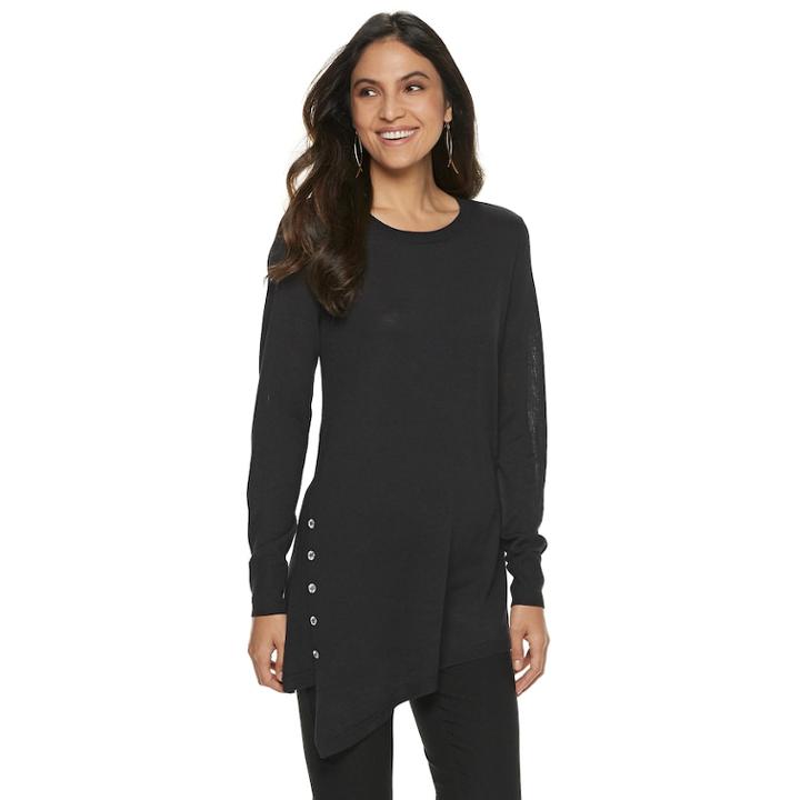 Women's Apt. 9&reg; Asymmetrical Button-side Tunic, Size: Medium, Black