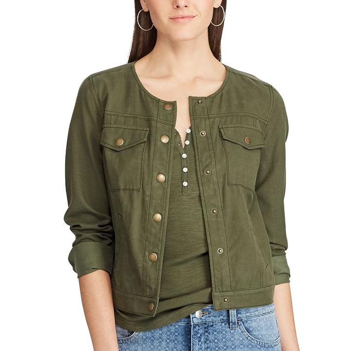 Petite Chaps Crop Twill Jacket, Women's, Size: Xl Petite, Green
