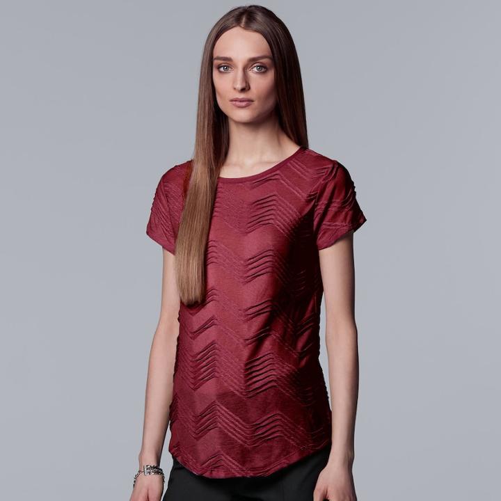 Women's Simply Vera Vera Wang Textured Zigzag Tee, Size: Large, Dark Red