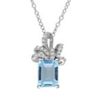 Stella Grace Laura Ashley Sterling Silver Sky Blue Topaz & 1/10 Carat T.w. Diamond Bow Pendant, Women's, Size: 18