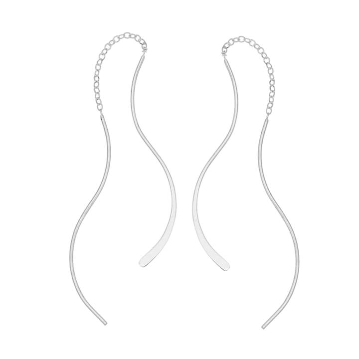 Sterling Silver Wave Threader Earrings, Adult Unisex, Grey