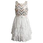 Girls 7-16 Emily West Sequin Chevron Corkscrew Ruffle Dress, Girl's, Size: 12, Lt Beige